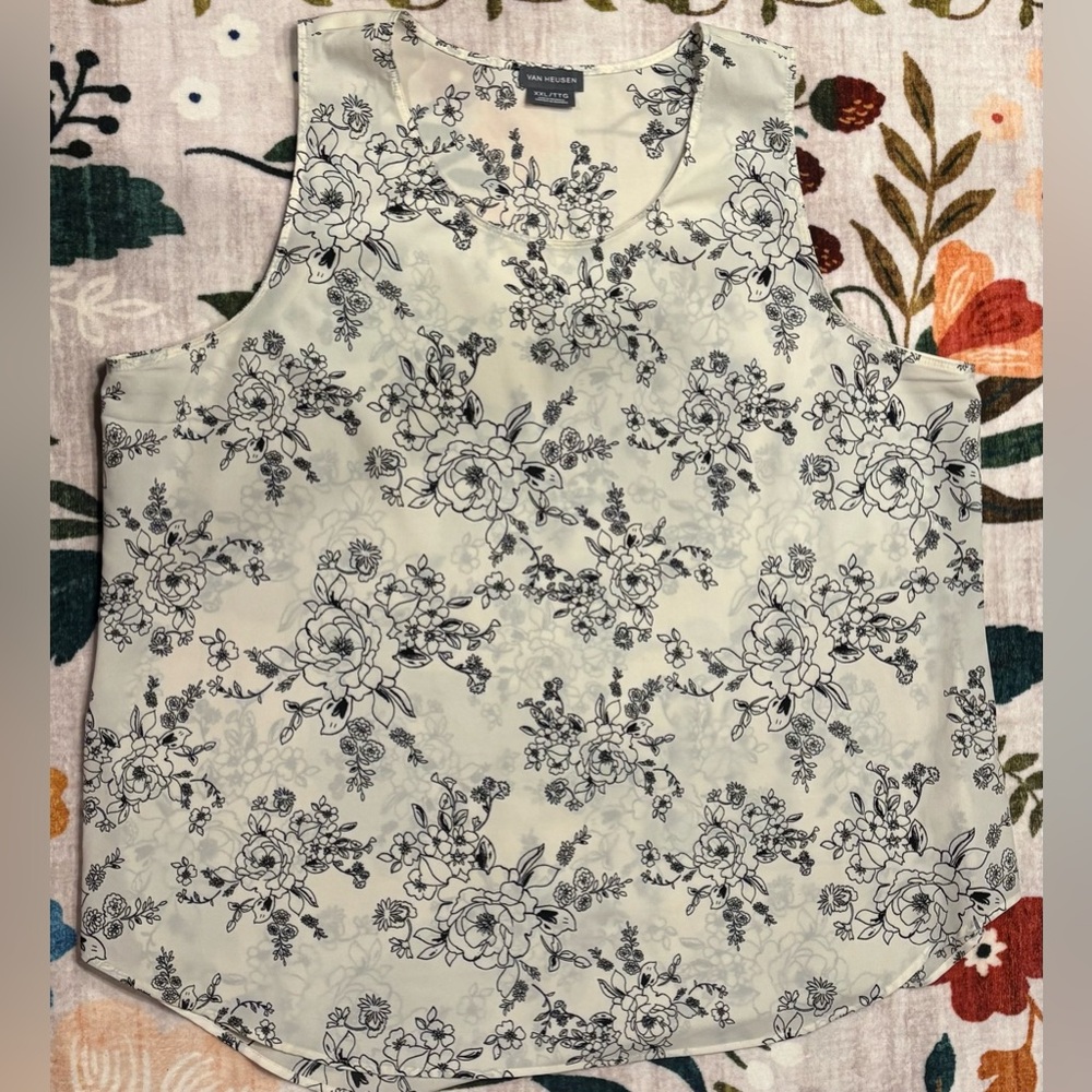 Van Heusen Cream Tank Top with Navy Floral Print